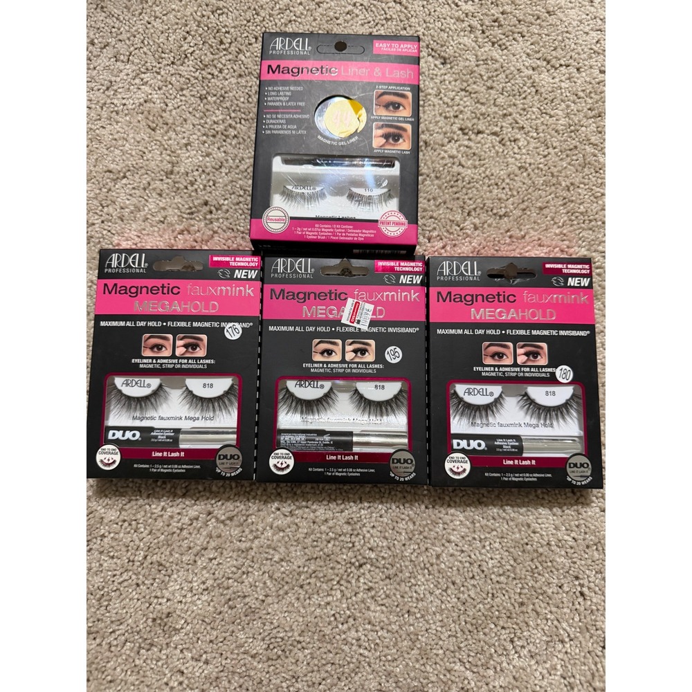 Ardell Magnetic Faux Mink Mega Hold 818 and Liner Lash 110 Kits 4 Pack Black